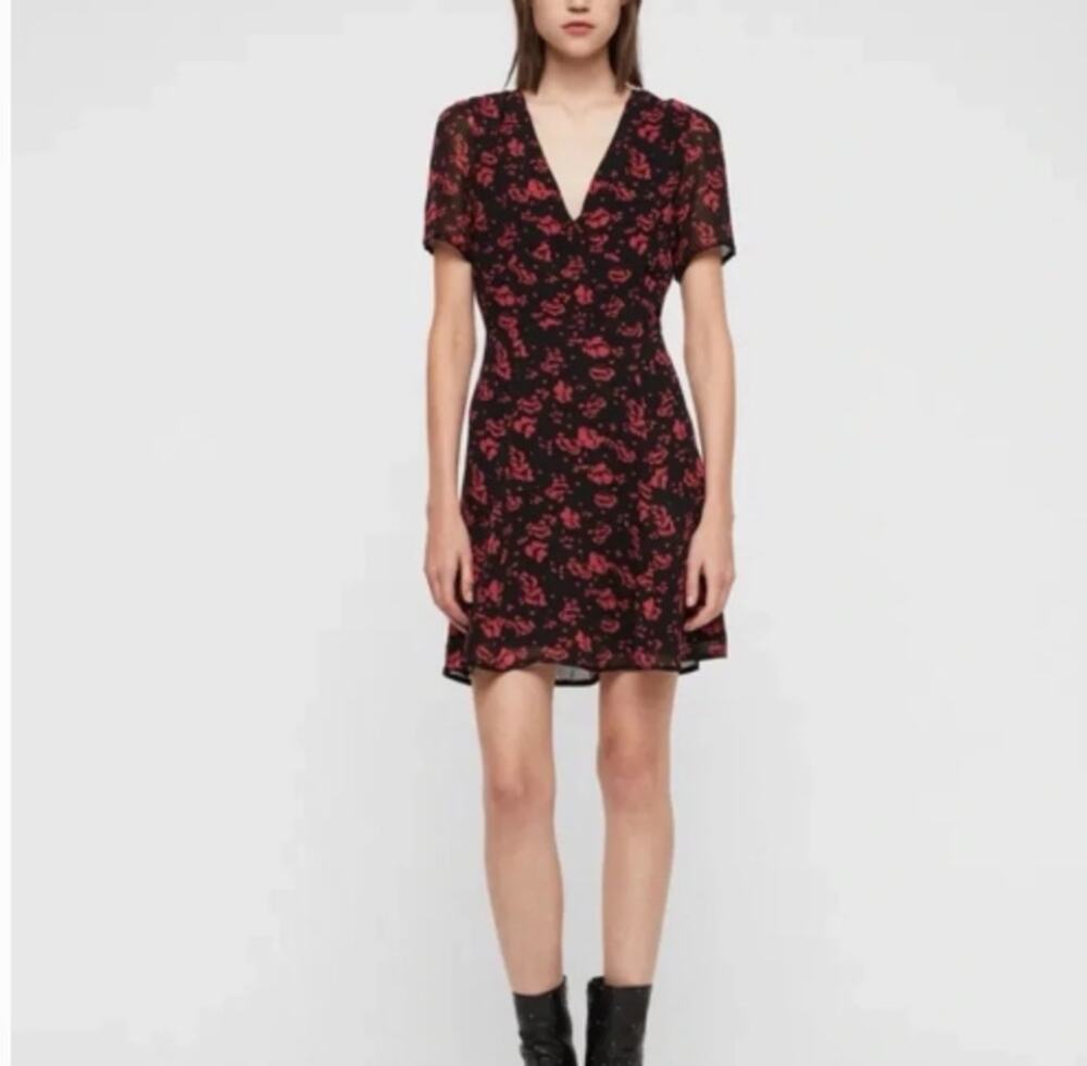 AllSaints Mini Summer Dress Women's Sz 6 Luca Eira Floral Print Viscose